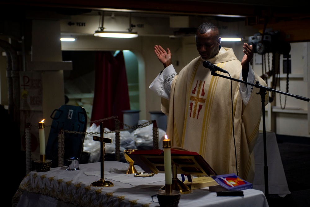 Nimitz Holds An Easter Service