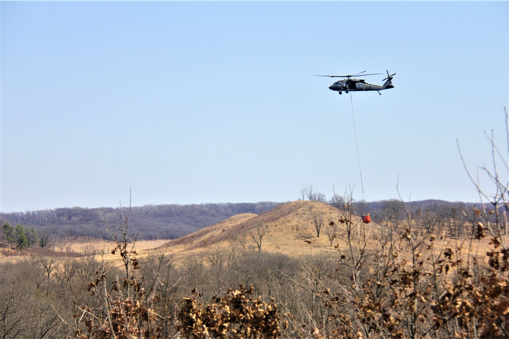 Wisconsin Army National Guard UH-60 Black Hawk crew holds 2023 Bambi bucket training at Fort McCoy