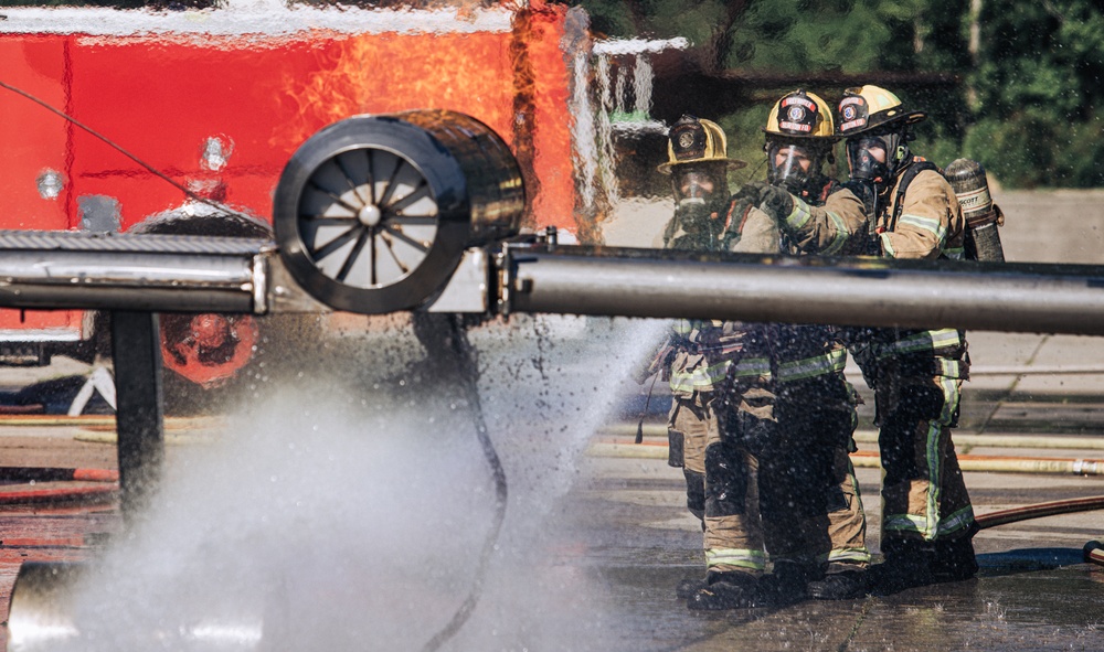 Aircraft Rescue and Firefighting Marines train with Burton Fire District for the upcoming 2023 MCAS Beaufort Air Show