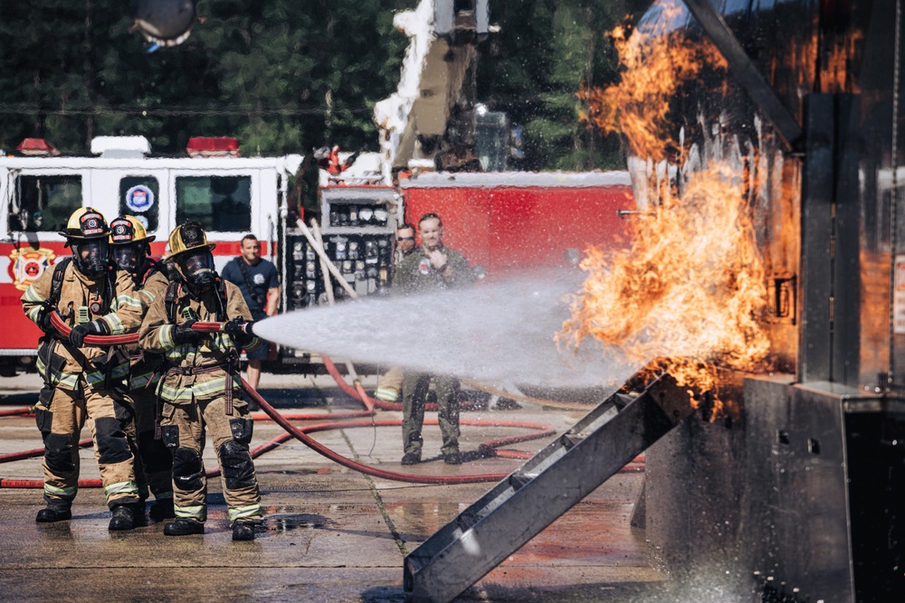 Aircraft Rescue and Firefighting Marines train with Burton Fire District for the upcoming 2023 MCAS Beaufort Air Show