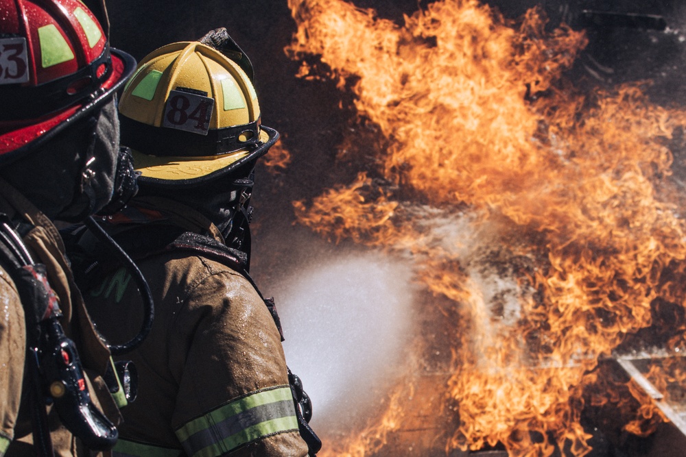 Aircraft Rescue and Firefighting Marines train with Burton Fire District for the upcoming 2023 MCAS Beaufort Air Show