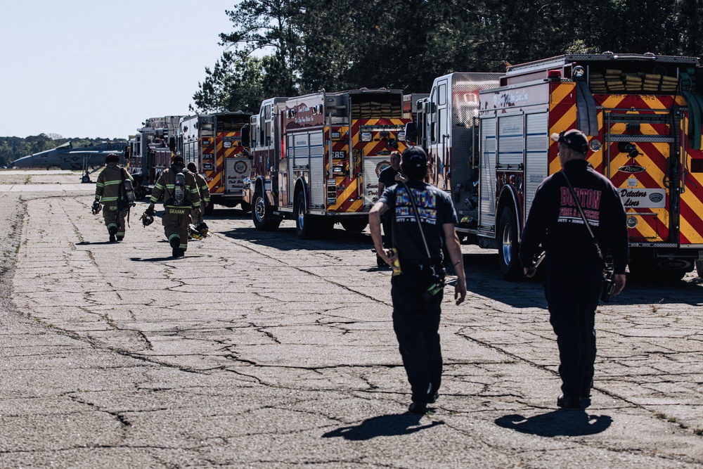 Aircraft Rescue and Firefighting Marines train with Burton Fire District for the upcoming 2023 MCAS Beaufort Air Show