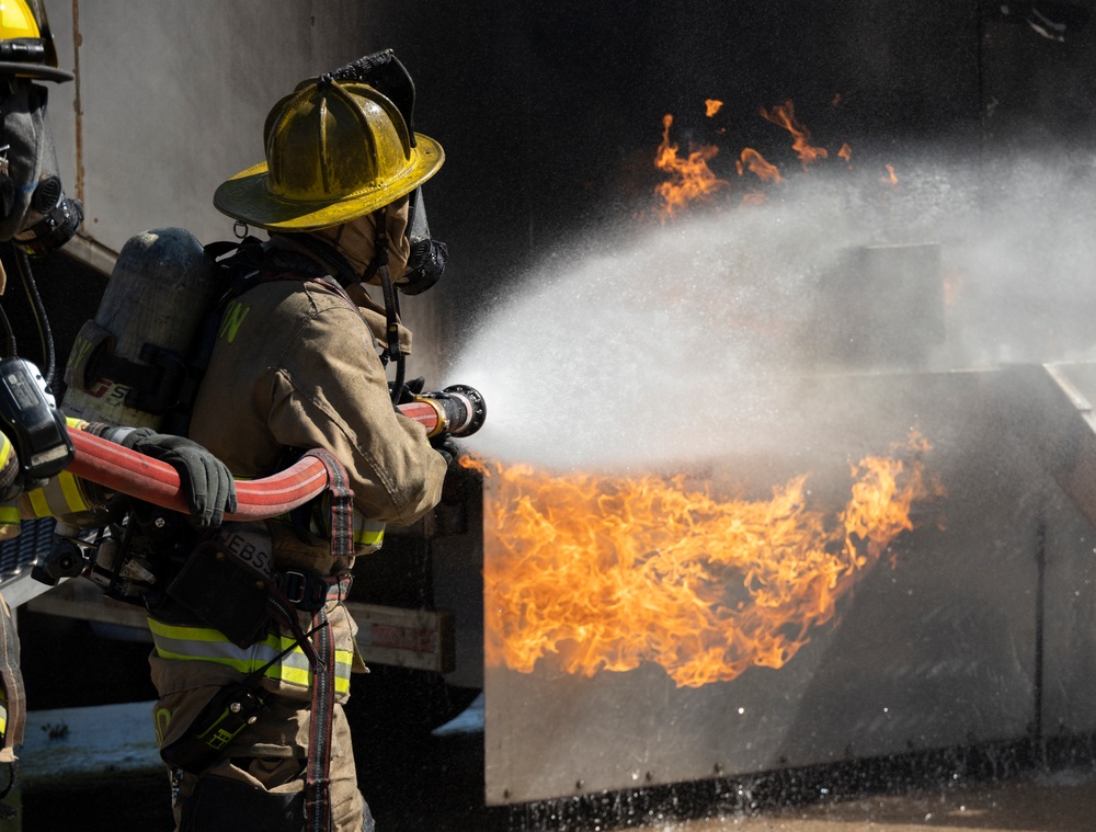 Aircraft Rescue and Firefighting Marines train with Burton Fire District for the upcoming 2023 MCAS Beaufort Air Show