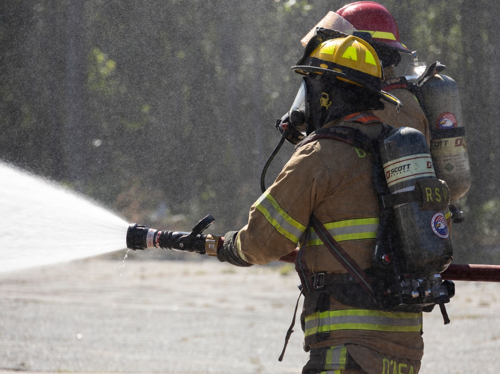 Aircraft Rescue and Firefighting Marines train with Burton Fire District for the upcoming 2023 MCAS Beaufort Air Show