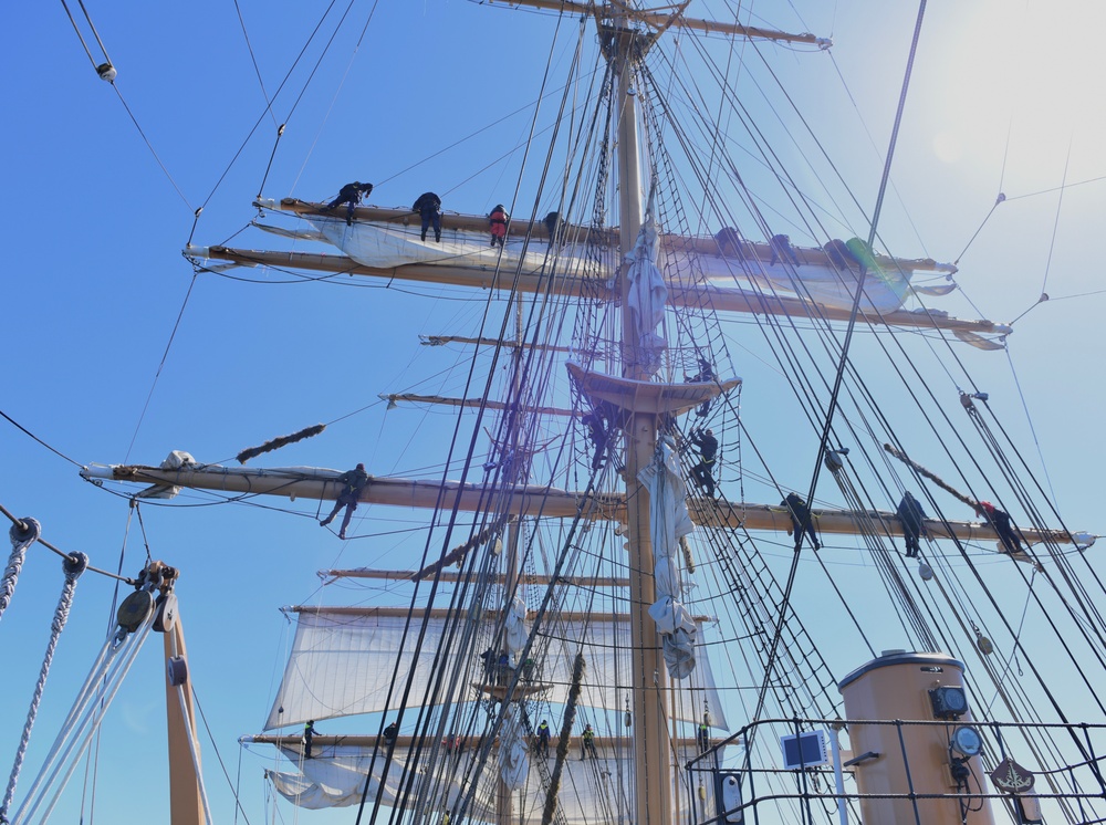 USCGC Eagle personnel test-out cutter’s rigging while underway in the Atlantic Ocean