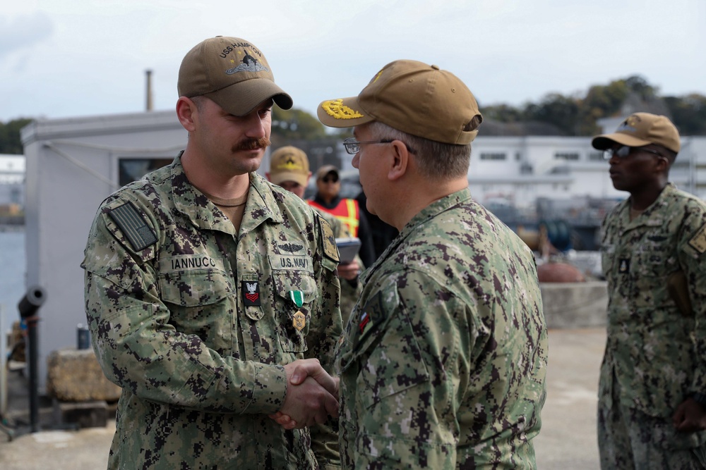 USS Hampton Sailor Receives Navy and Marine Corps Commendation Medal from Commander, Task Force 74