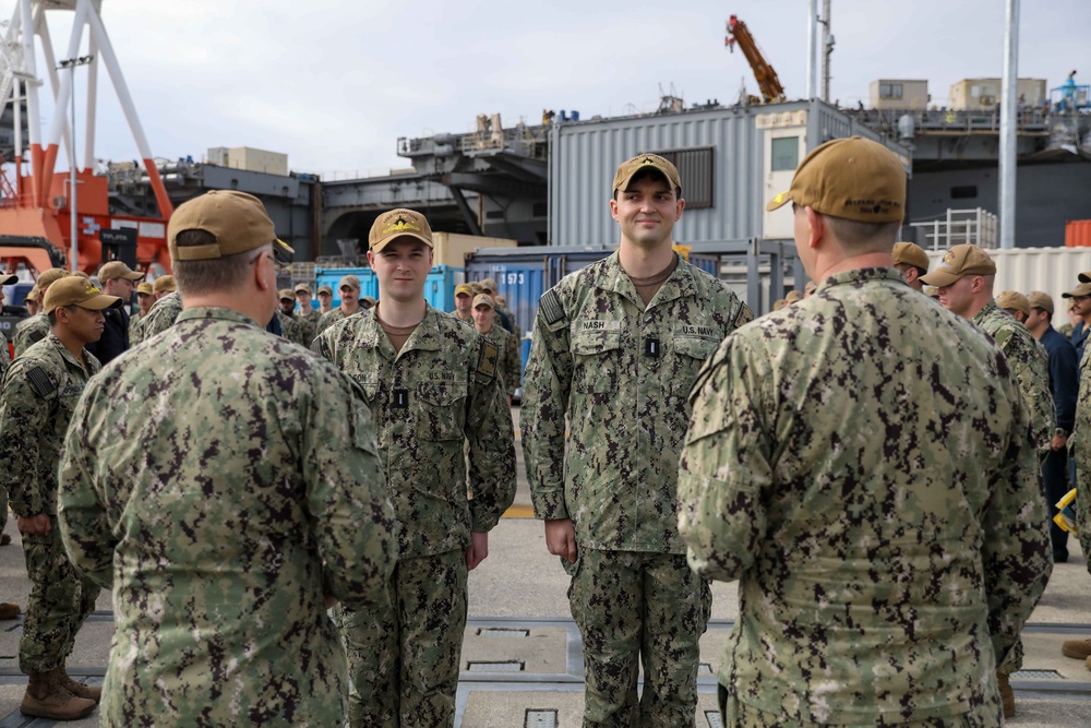 USS Hampton Sailors Receive Submarine Warfare Officer Pins from Commander, Task Force 74