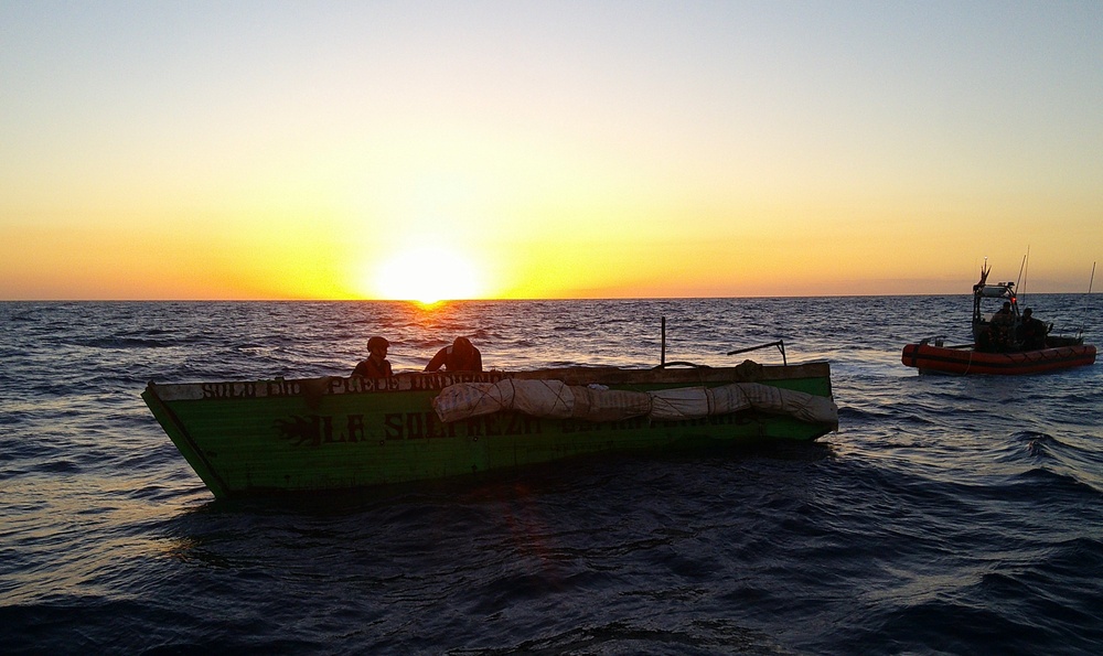 Coast Guard Cutter Stone’s crew interdicted this migrant vessel about 38 miles north of Santa Clara, Cuba, April 8, 2023. Coast Guard Cutter Willow's crew repatriated the people to Cuba, April 13, 2023. (U.S. Coast Guard photo by Petty Officer 3rd Class Riley Perkofski)
