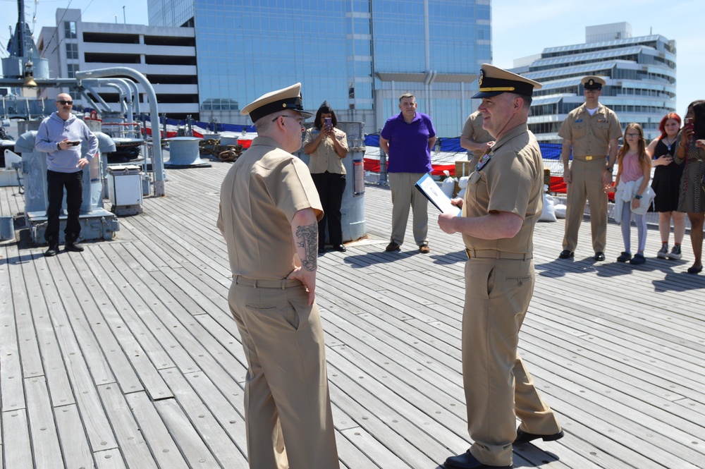 Re-enlistment ceremony aboard Battleship Wisconsin
