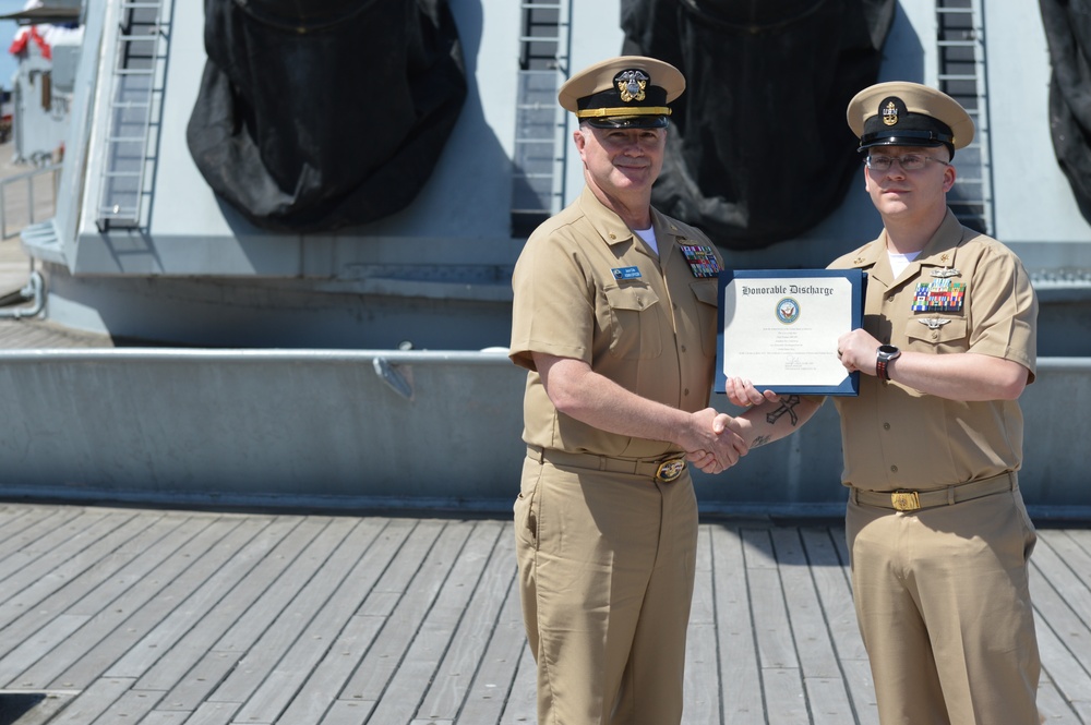 Re-enlistment ceremony aboard Battleship Wisconsin