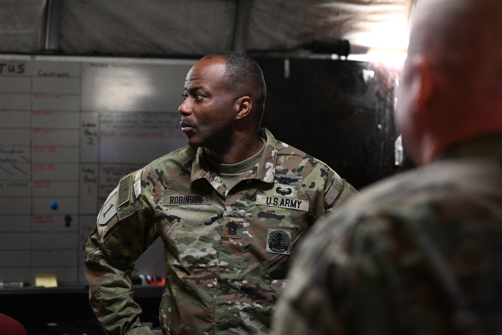 52D ADA Brigade Command Sgt. Maj. Robinson visits the 11th Missile Defense Battery