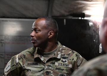 52D ADA Brigade Command Sgt. Maj. Robinson visits the 11th Missile Defense Battery