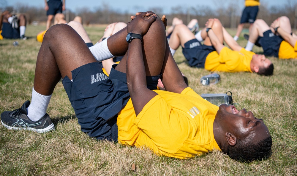 Recruits physically train at US Navy Recruit Training Command