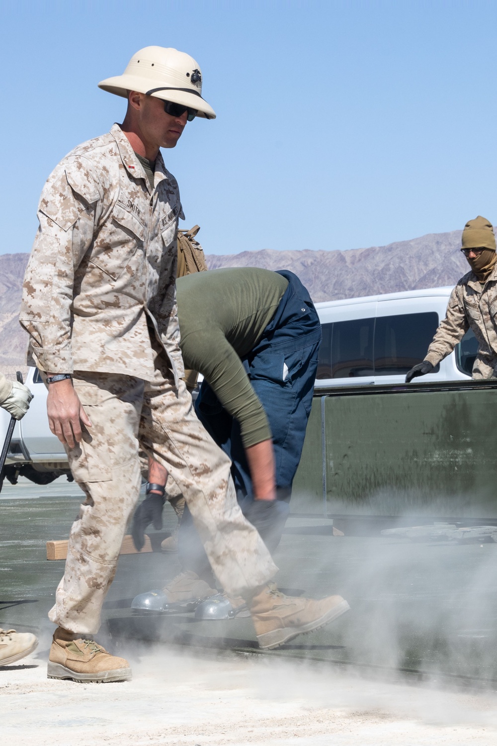 Marines lay down first Prefabricated Surfaced Aluminum Flat Top Reinforced Trackway