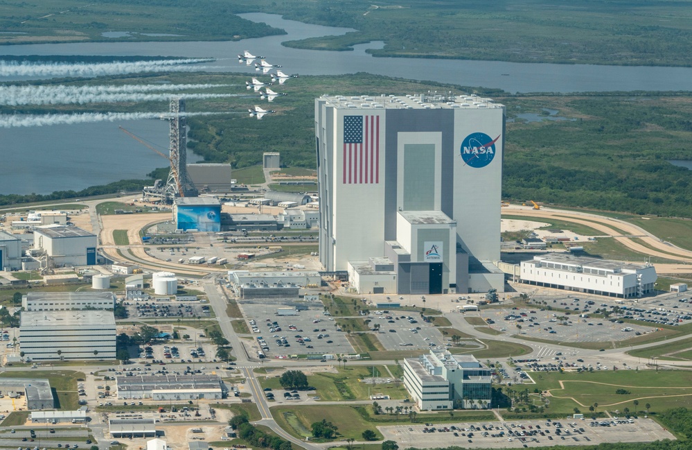 Thunderbirds fly over Kennedy Space Center