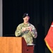 Command Sgt. Maj. Scott Beeson, the outgoing senior enlisted advisor for the U.S. Army Center for Initial Military Training, provides remarks during a Change of Responsibility ceremony at Fort Eustis April 12.