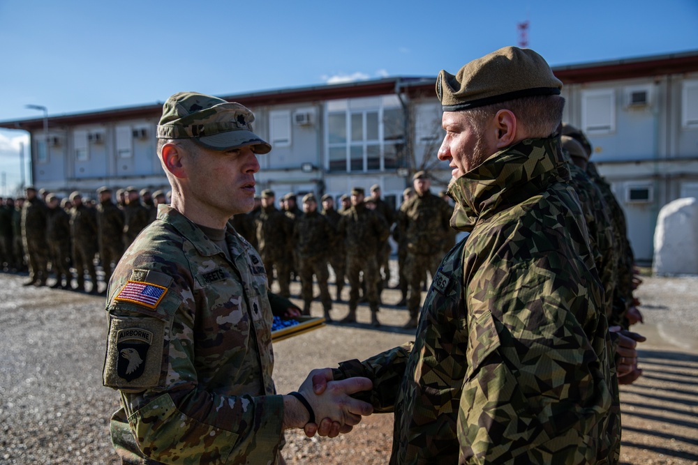 Kosovo Force-Regional Command-East, Latvian Contingent, celebrates their end of the KFOR mission