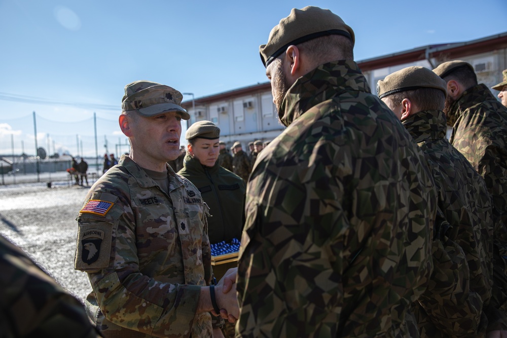 Kosovo Force-Regional Command-East, Latvian Contingent, celebrates their end of the KFOR mission