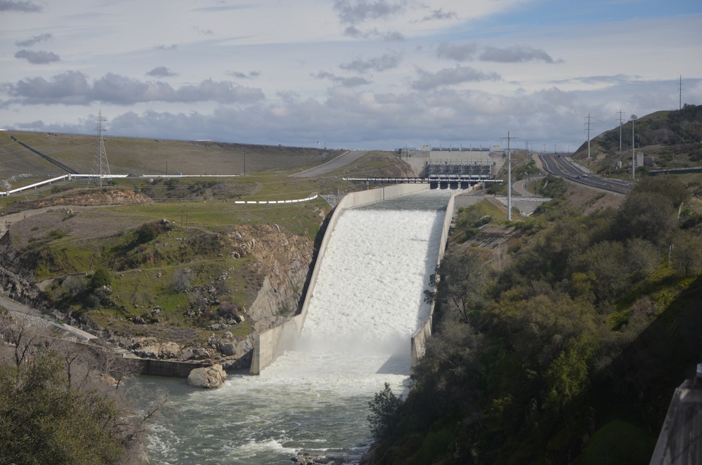 Folsom Dam Auxiliary Spillway Releases During Atmospheric River Event