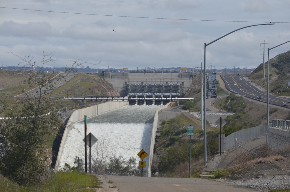 Folsom Dam Auxiliary Spillway Releases During Atmospheric River Event