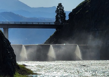 Water Flows Over Fuse Gates in the Spillway of Terminus Dam