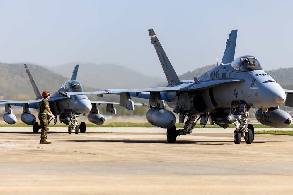 Marine Fighter Attack Squadron 242 and Marine Fighter Attack Squadron 115 arrive at Gwangju Air Base for Korea Flying Training 23