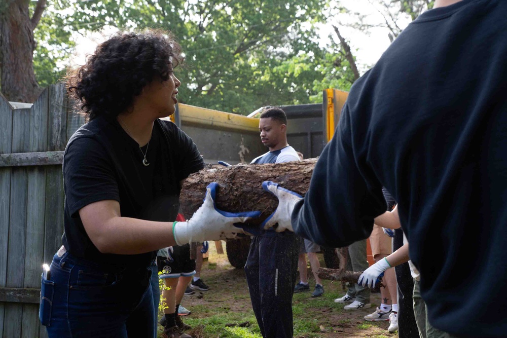 Marines Volunteer for Veteran Yard Cleanup
