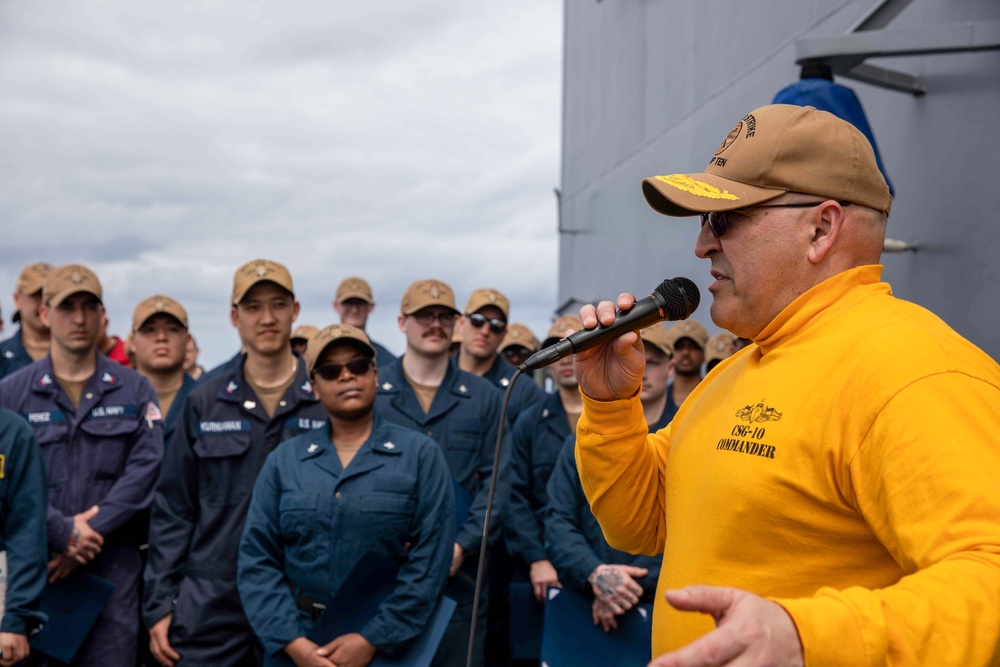 Rear Adm. Dennis Velez Visits USS Leyte Gulf (CG 55)