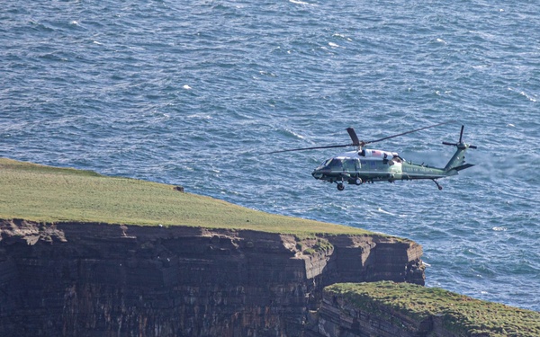 Marine One Flies with President Joe Biden along Irish coast