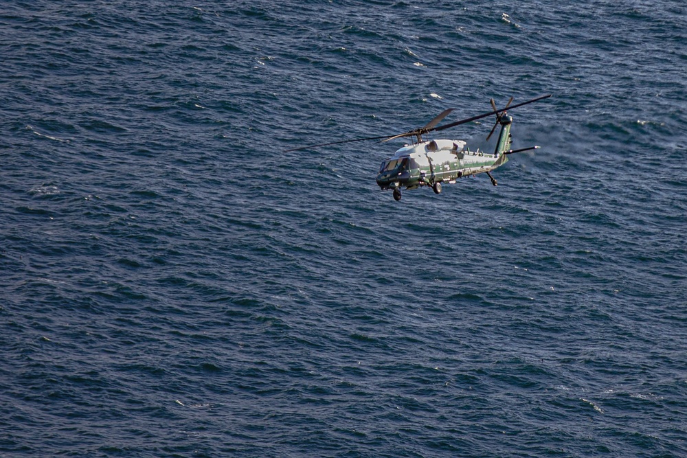 Marine One Flies with President Joe Biden along Irish coast