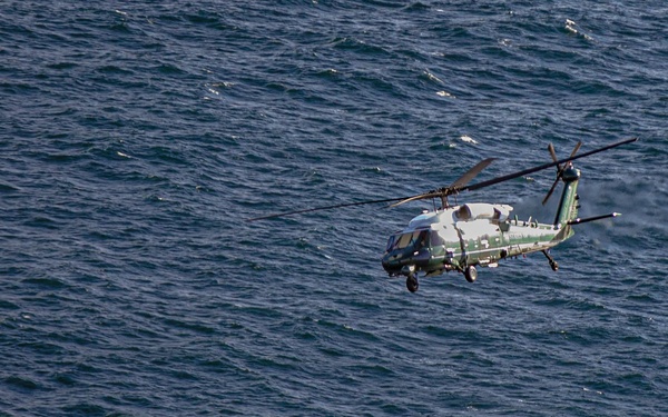Marine One Flies with President Joe Biden along Irish coast