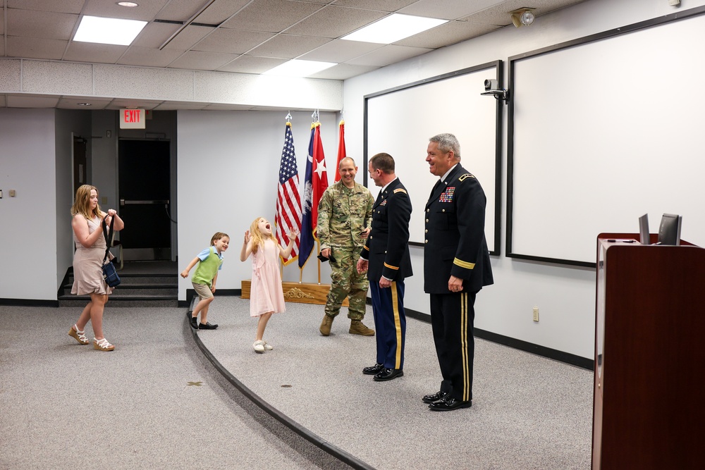 U.S. Army Chief Warrant Officer 2 (CW2) James Billingsley's promotion to Chief Warrant Officer 3 and award of Army Commendation Medal