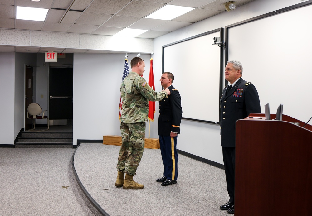 U.S. Army Chief Warrant Officer 2 (CW2) James Billingsley's promotion to Chief Warrant Officer 3 and award of Army Commendation Medal