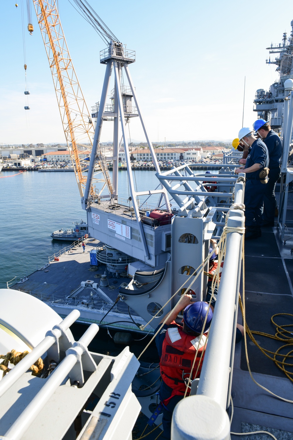 USS Boxer deck department installs life rafts