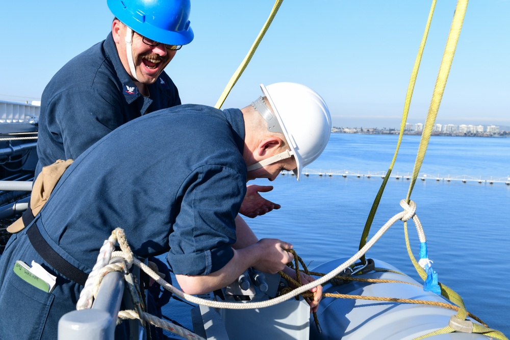 USS Boxer deck department installs life rafts