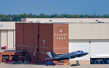Four F-35A Lightning II's stopped at Tinker Air Force Base for fuel