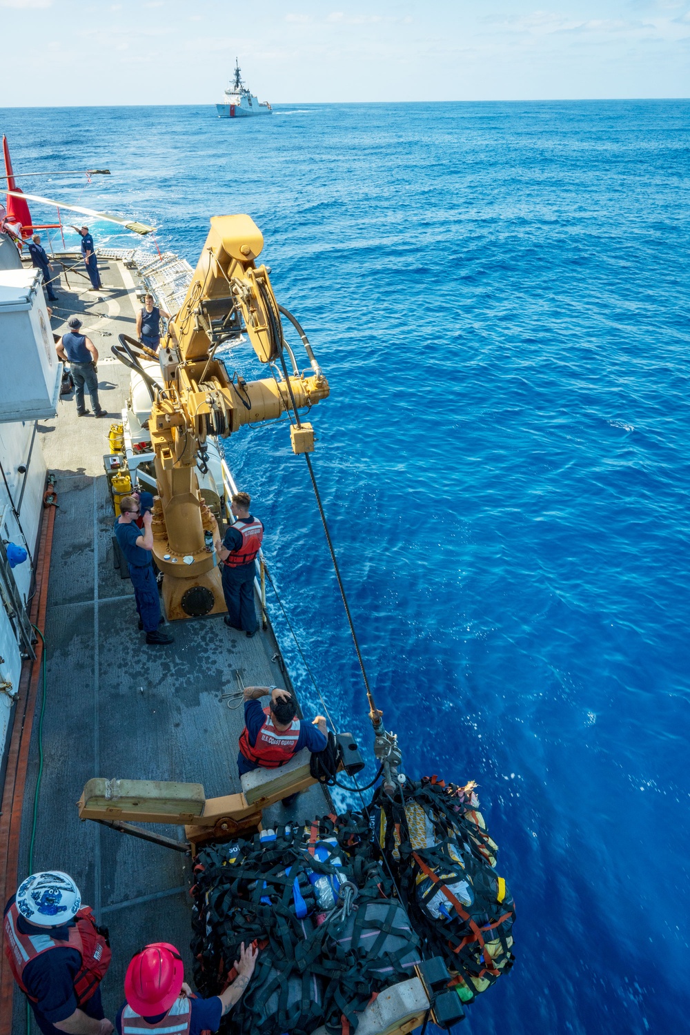 U.S. Coast Guard Cutter Active transfers seized contraband to U.S. Coast Guard Cutter Waesche