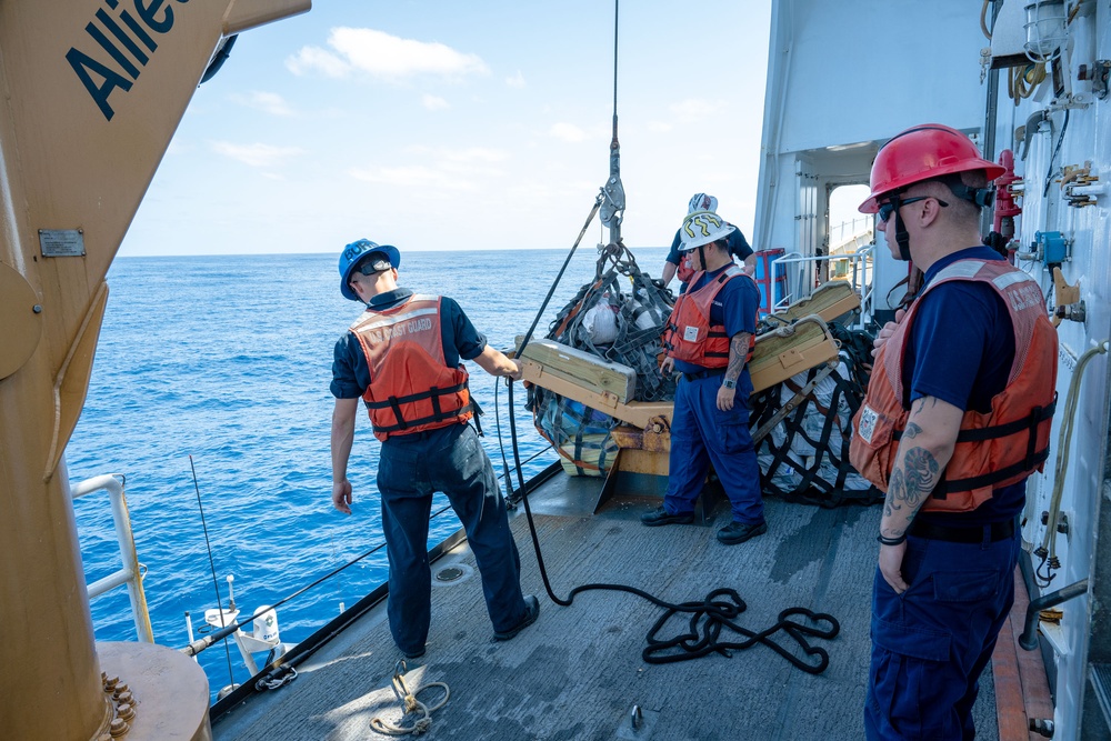 U.S. Coast Guard Cutter Active transfers seized contraband to U.S. Coast Guard Cutter Waesche