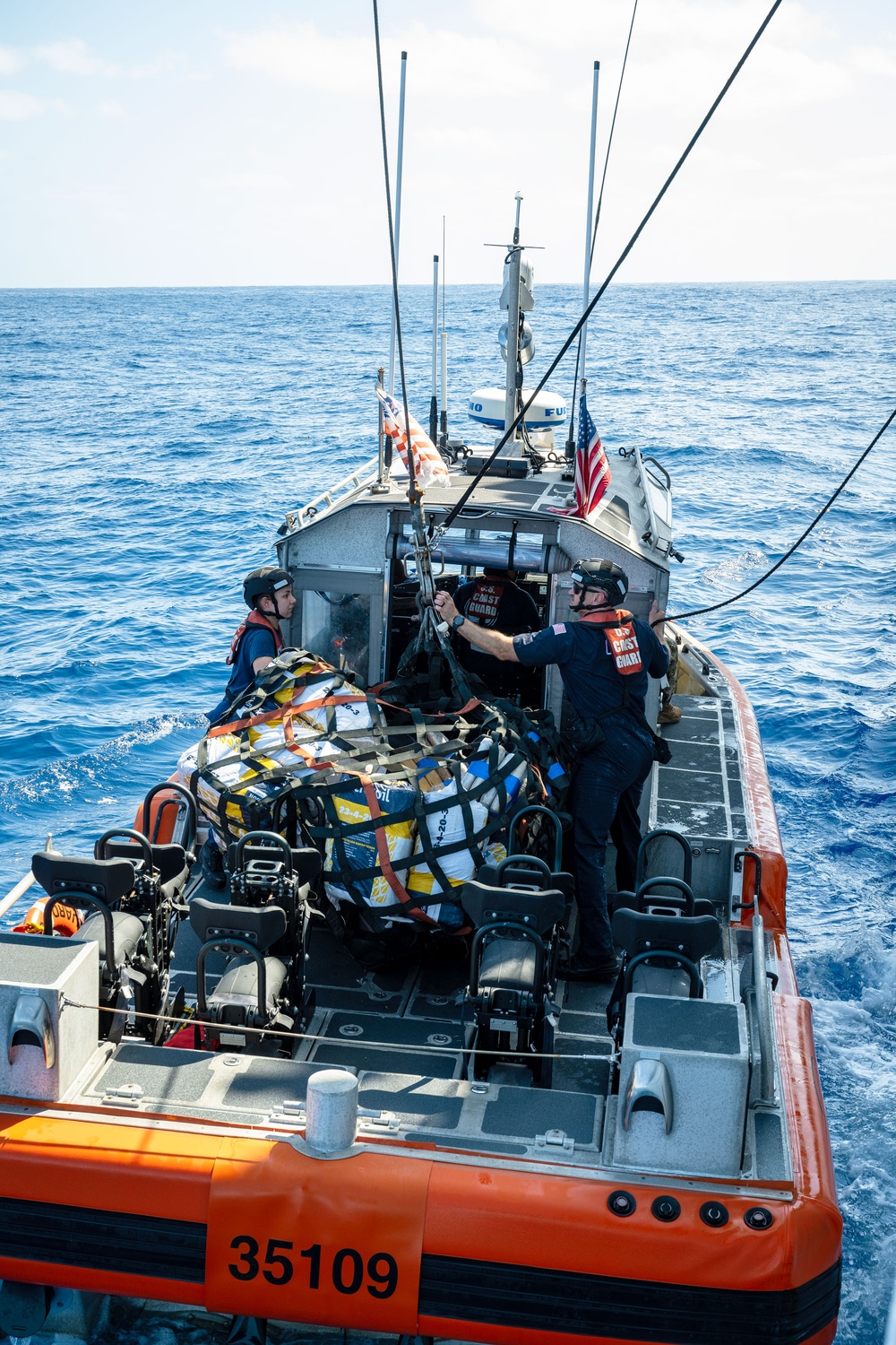 U.S. Coast Guard Cutter Active transfers seized contraband to U.S. Coast Guard Cutter Waesche