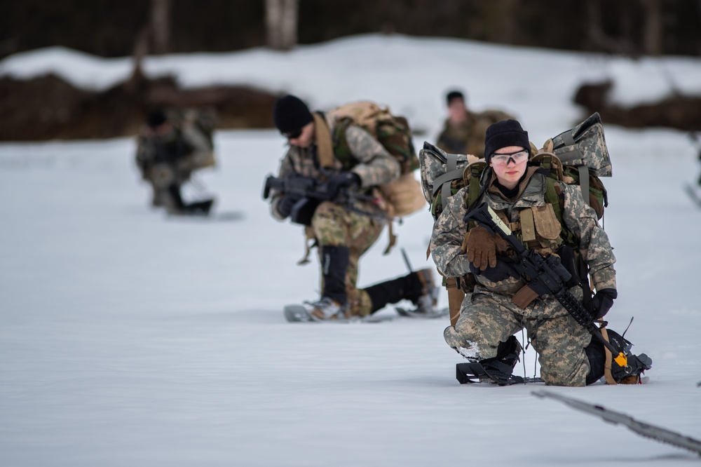 Cadets with University Alaska Anchorage Army ROTC Seawolf Detachment and University Alaska Fairbanks Army ROTC Nanook Battalion train together during the Operation Valkyrie Sheild