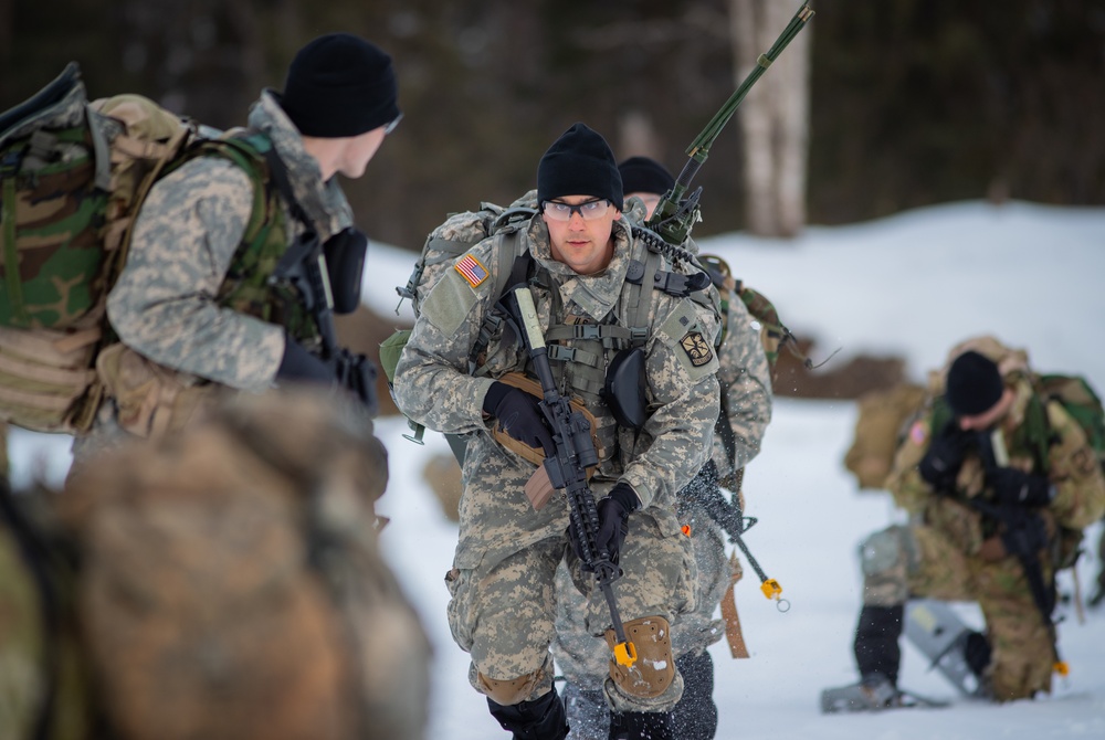 Cadets with University Alaska Anchorage Army ROTC Seawolf Detachment and University Alaska Fairbanks Army ROTC Nanook Battalion train together during the Operation Valkyrie Sheild