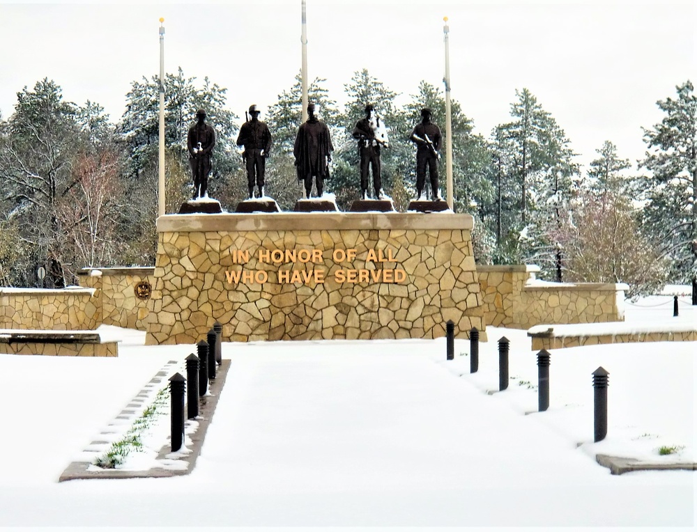 April snow at Fort McCoy's Veterans Memorial Plaza