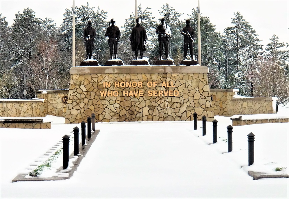 April snow at Fort McCoy's Veterans Memorial Plaza