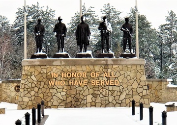 April snow at Fort McCoy's Veterans Memorial Plaza