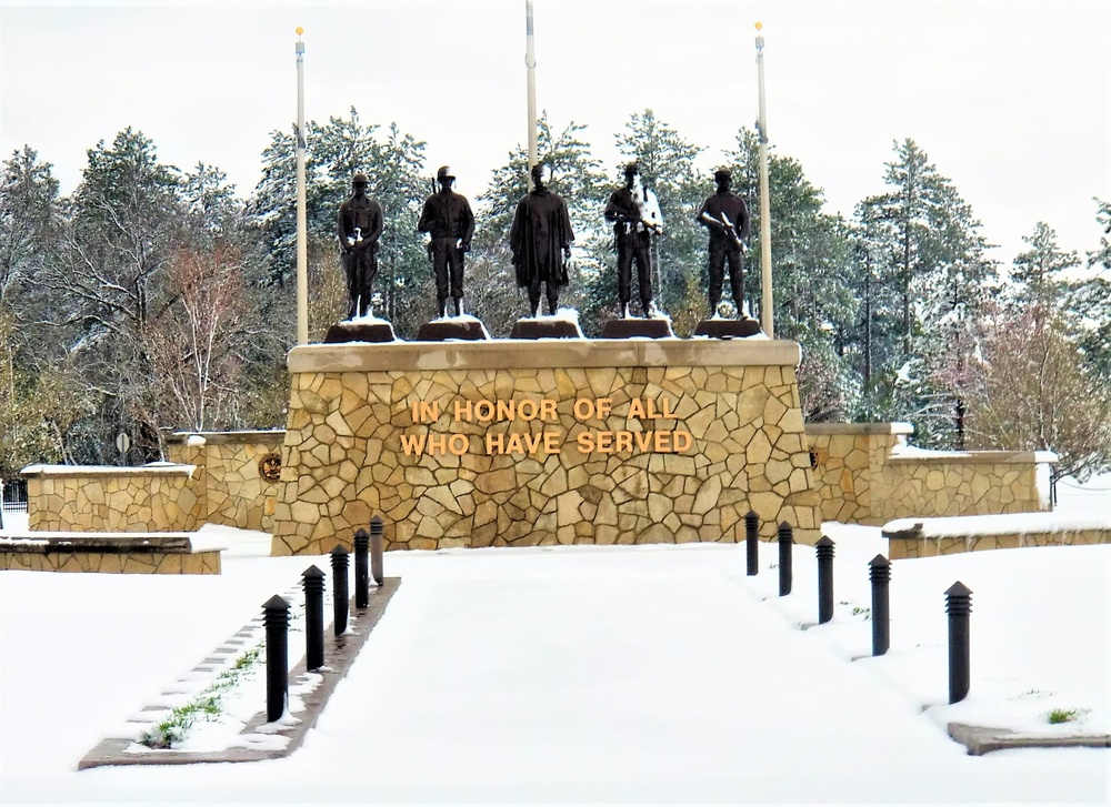 April snow at Fort McCoy's Veterans Memorial Plaza