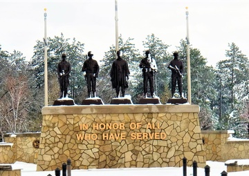 April snow at Fort McCoy's Veterans Memorial Plaza