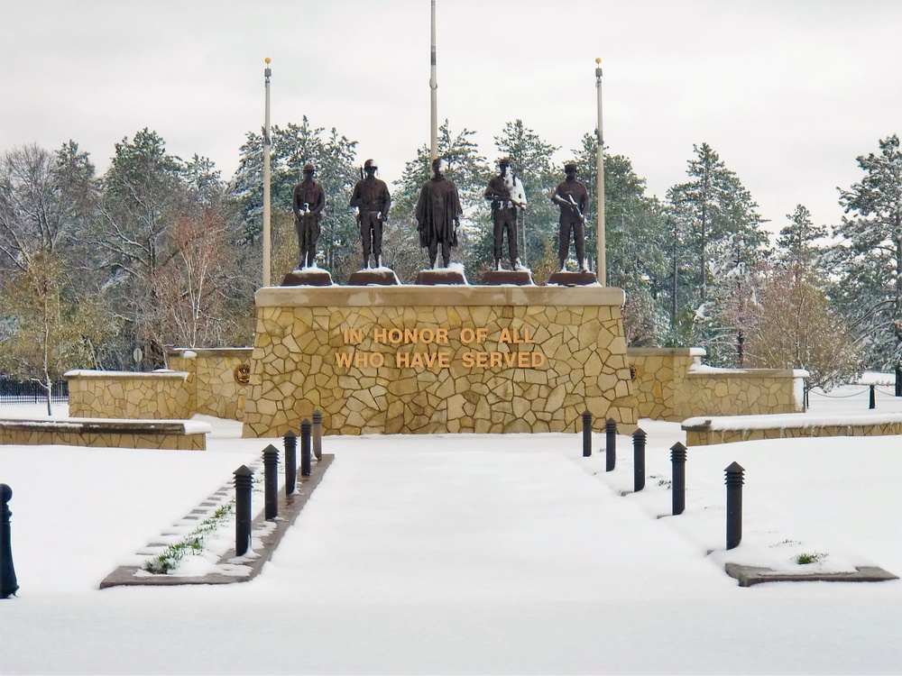 April snow at Fort McCoy's Veterans Memorial Plaza