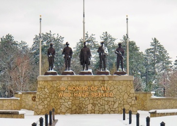 April snow at Fort McCoy's Veterans Memorial Plaza
