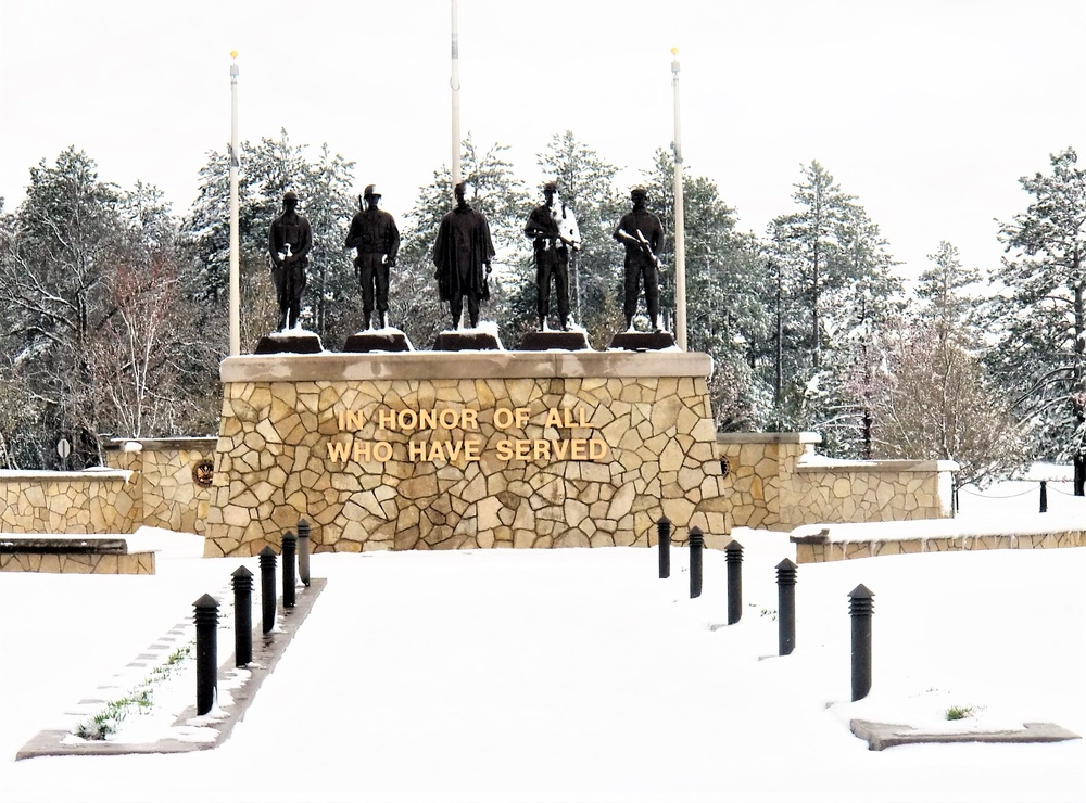 April snow at Fort McCoy's Veterans Memorial Plaza