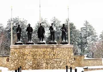 April snow at Fort McCoy's Veterans Memorial Plaza